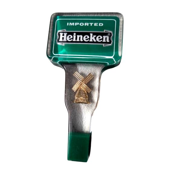 Heineken Acrylic Beer Tap Handle Draft Bar 2 Sided Windmill Green Rare - Picture 1 of 5